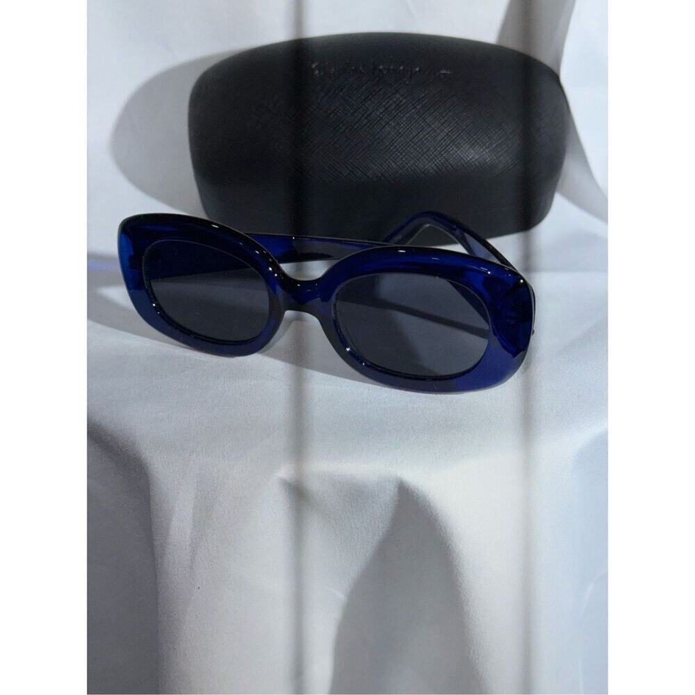 Blue Rounded Rectangle Sunglasses With Case | Sz … - image 2
